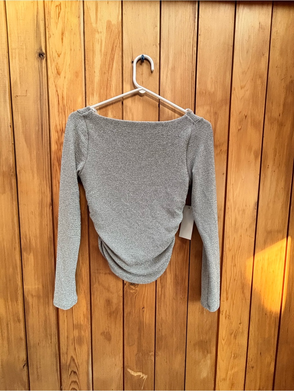 NWT gaze DTLA Metallic Silver Ruched Low Scoop Back Top Small